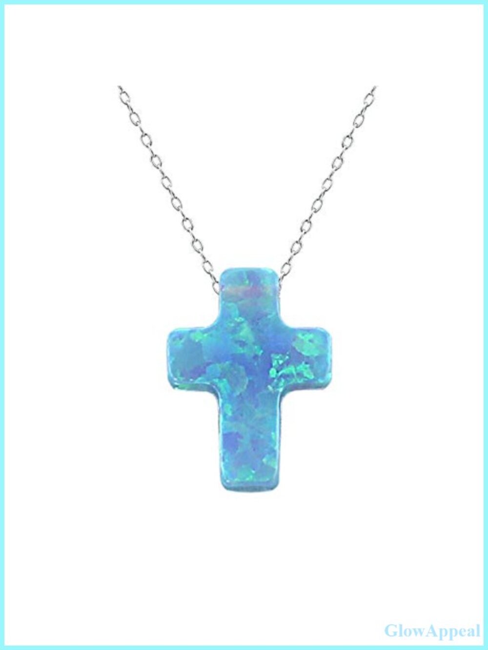 Sterling Silver Opal Cross Pendant Choker Necklace 17.7"